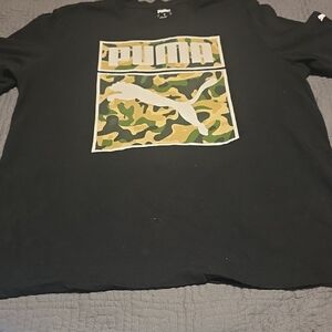 Puma Black Tee with Green Camo Logo
